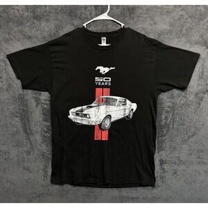 Retro Ford Mustang Shirt Men's Large 50th Anniversary Black Red Muscle Car Tee